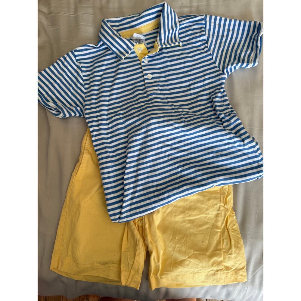 Bella Bliss blue stripe polo shirt and yellow shorts size 10